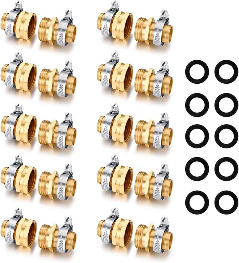 SIGURANTA Garden Hose Repair Connector with Clamps Hose End Repair Kit,3/4" Barb Garden Hose Fittings Male and Female brass garden hose ends (3/4"Barb-10 Set) - Image 1